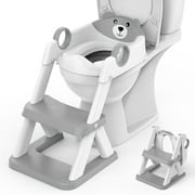 Babyomi Toddler Potty Training Seat with step stools, Foldable Adjustable Toilet Ladders with Handles & Splash Guard for kid,GRAY