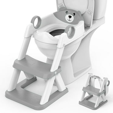 Babymi Potty Step Stools with Foldable Training Seat with Handles and Height Adjustable, Splash Guards, Height Adjustable Ladder for Toddlers 12 Months and Older, Unisex, Grey