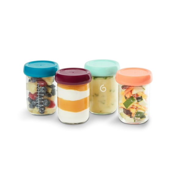 Babymoov  BPA Free glass food storage containers, Leakproof Lids, Microwave, Freezer & Dishwasher Safe, 4 x 8oz