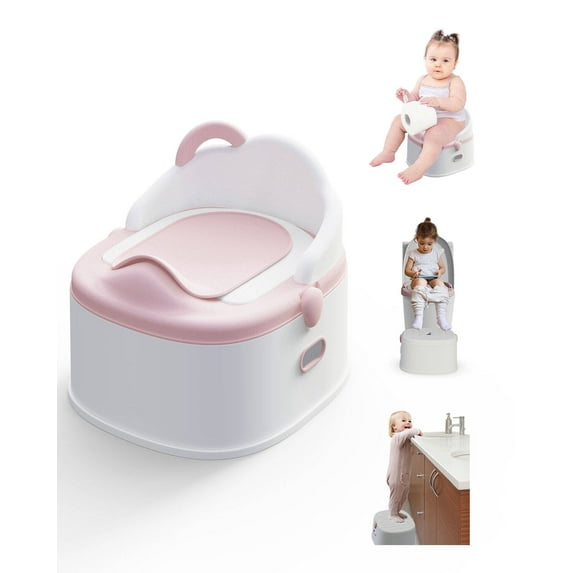Babyomi 3 in-1 Potty Training Toilet with Standalone Potty & Potty Ring & Step Stool and Washable Liner and Lid,One-click Assembly, Easy to Clean (Pink)