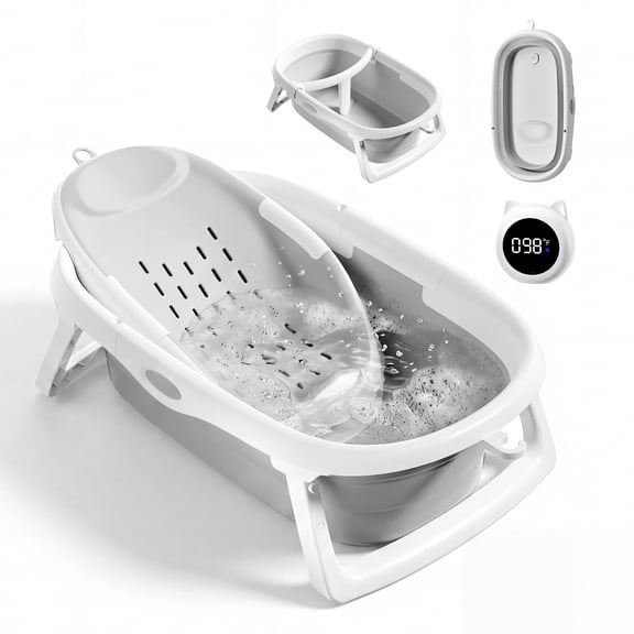 Babyomi 3-in-1 Reclining Baby Bathtub, Baby Tub for Newborns to Toddler with Removable Bath Seat & Backrest for Bath Support in Tub,Grow-with-Me, Gray