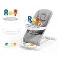 thumbnail image 1 of Babyomi 4-1 Baby Bouncer , 3-Level Recline Foldable Rocker for Infant to Toddler 0-6 with Detachable Pianos, Feeding Tray and Play Bar 12-24 Months, Girls and Boys Gift, Gray, 1 of 9