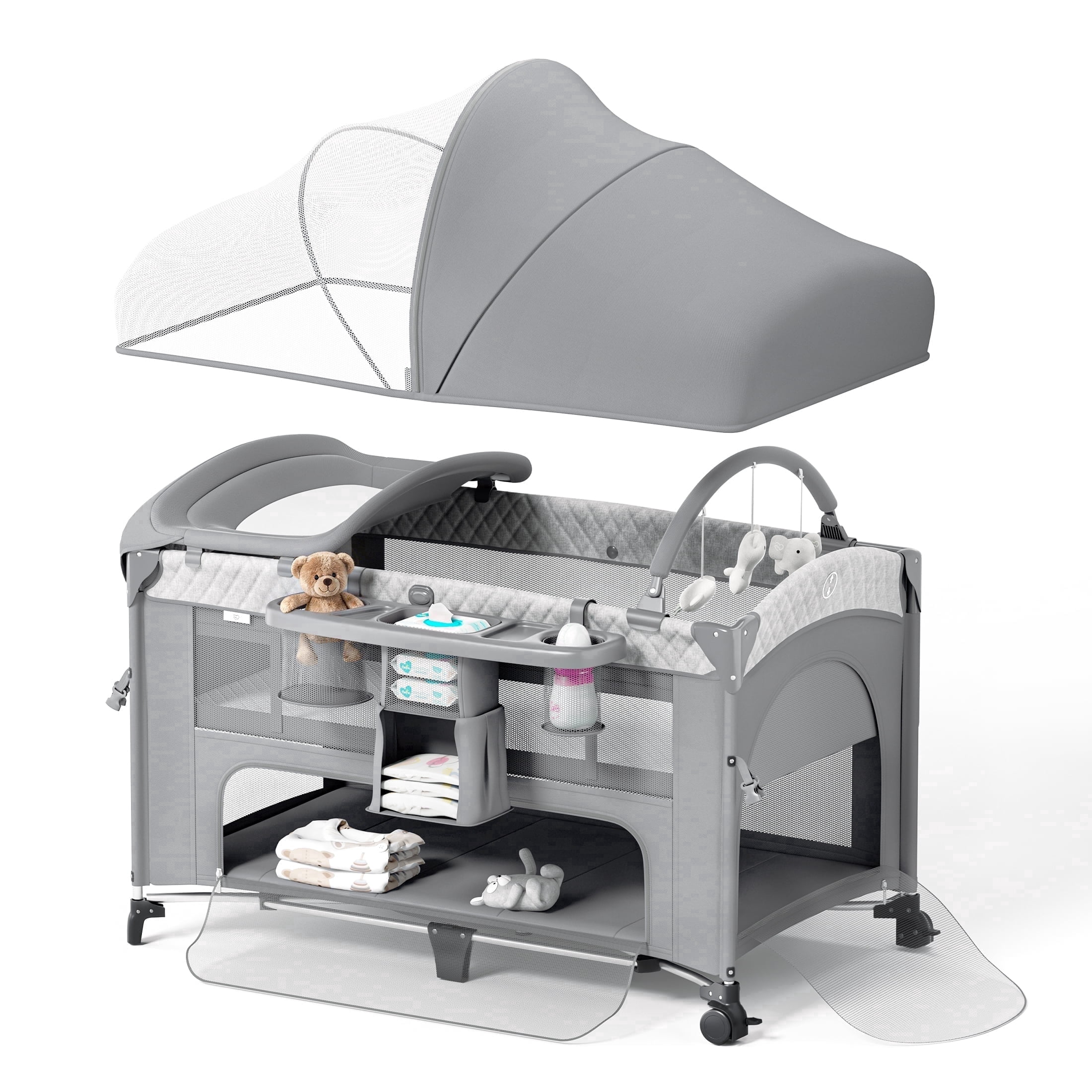 Babyomi 4 in 1 Baby Bassinet with Diaper Changer Height Adjustable