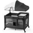 thumbnail image 1 of Babyomi Baby Bassinet with Changing Table, 5 in 1 Baby Bassinet Bedside Sleeper with Quick Collection Function and Storage Basket, Toys, Mosquito Net for 0-24 Months, Black, 1 of 6