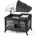 thumbnail image 1 of Babyomi Baby Bassinet with Changing Table, 5 in 1 Baby Bassinet Bedside Sleeper with Quick Collection Function and Storage Basket, Toys, Mosquito Net for 0-24 Months, Black, 1 of 6