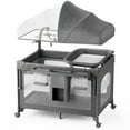 thumbnail image 1 of Babyomi Baby Bassinet with Changing Table, 5 in 1 Baby Bassinet Bedside Sleeper with Quick Collection Function and Storage Basket, Toys, Mosquito Net for 0-24 Months, Grey, 1 of 6