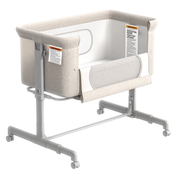 Babyomi Baby Bassinet with Adjustable 6-Level Height, Bedside Crib for Newborn, Beige