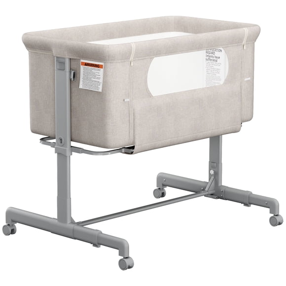 Babyomi Baby Bassinet with Adjustable 6-Level Height, Bedside Crib for Newborn, Beige