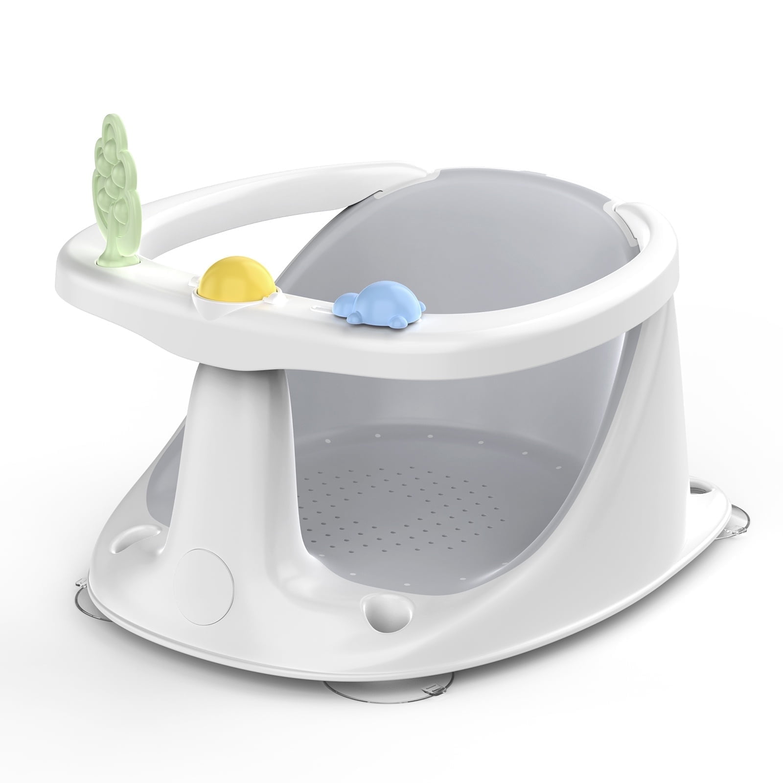 Babyomi Baby Bath Seat with Prevents Tipping Over and Baby Toys, Non-Slip, Baby Bathtub Support Seat for Babies 6 Months & Up, Grey