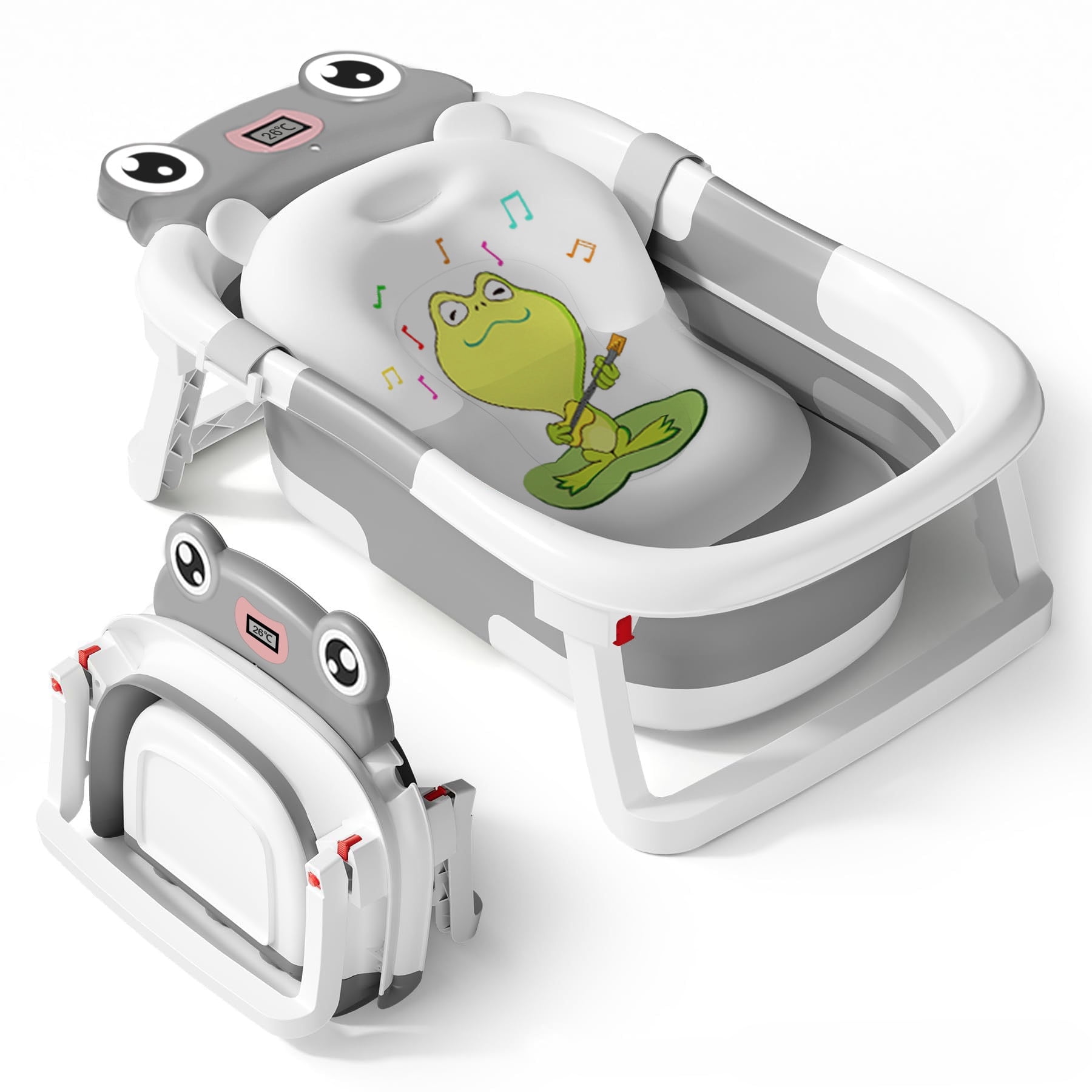 Walmart Black Friday Deals 2025 - Babyomi Baby Bathtub Portable Baby Tub with Cute Bear Thermometer and Showerhead Holder, Bath Tub Thermostatic Drain Plug and No-Slip Feet Design to Newborn, Grey