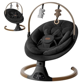 Babyomi Baby Swing with Auto Rocking, Adjustable Recline & Speed, Remote Control, Timer, Bluetooth Music, Toy Bar & Secure 5-Point Harness for Infants.