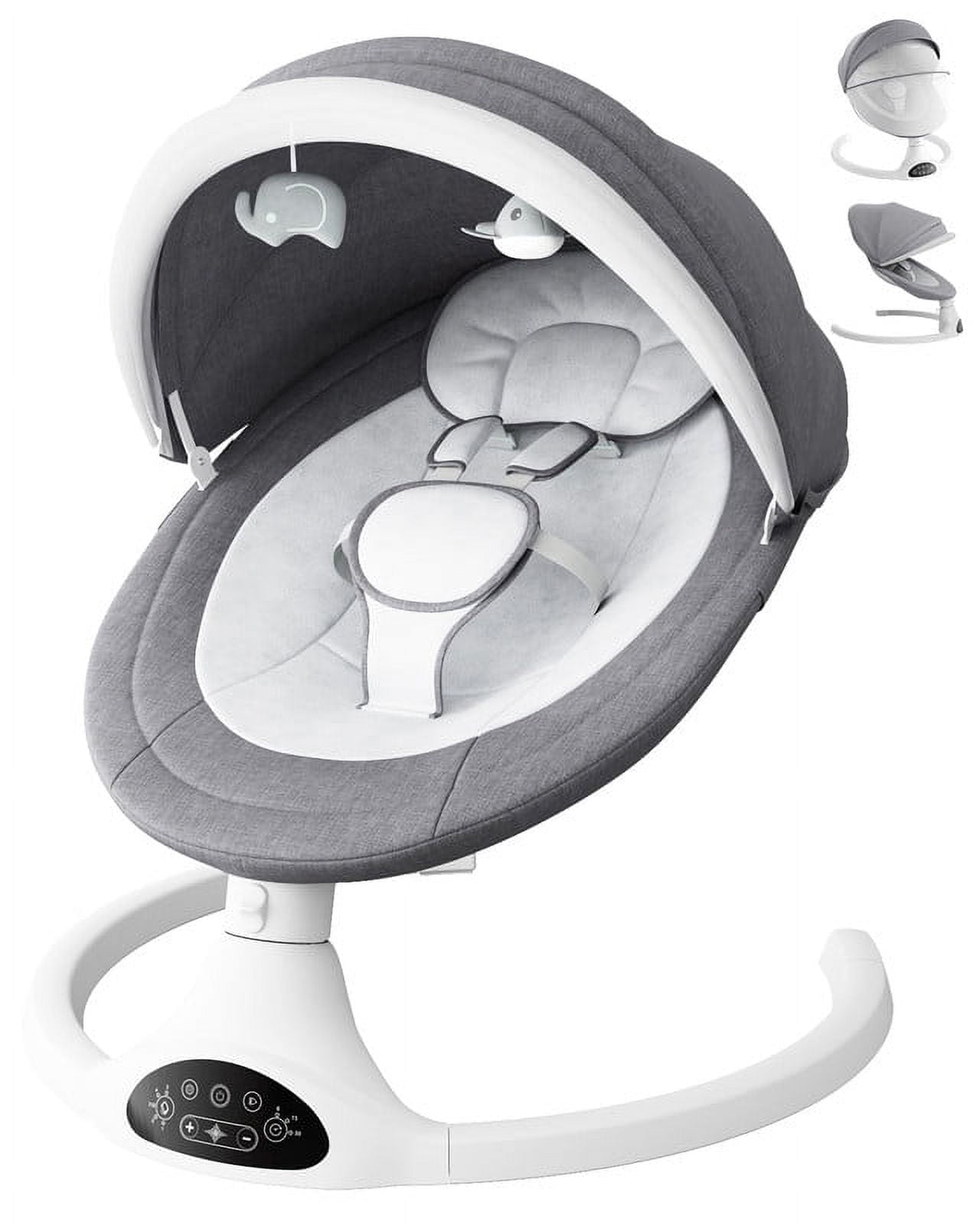 Babyomi Baby Swing for Infants, Bluetooth Control, 5 Speed Settings, 10 Nursery Rhyme, 0-12Months, Gray