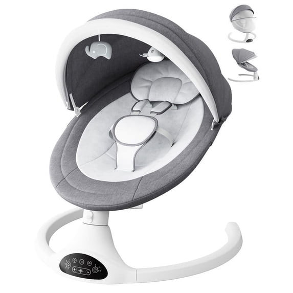 Babyomi Baby Swing for Infants, Gray, Bluetooth Control, 5 Speed Settings, 10 Nursery Rhymes