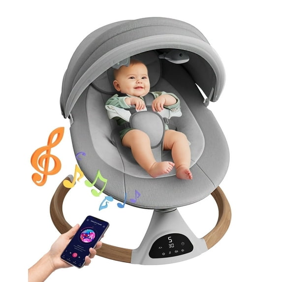 Babyomi Baby Swing for Infant, Electric Bluetooth Swing Rocker with 5 Sway Speeds& 10 nursery rhyme , Gray