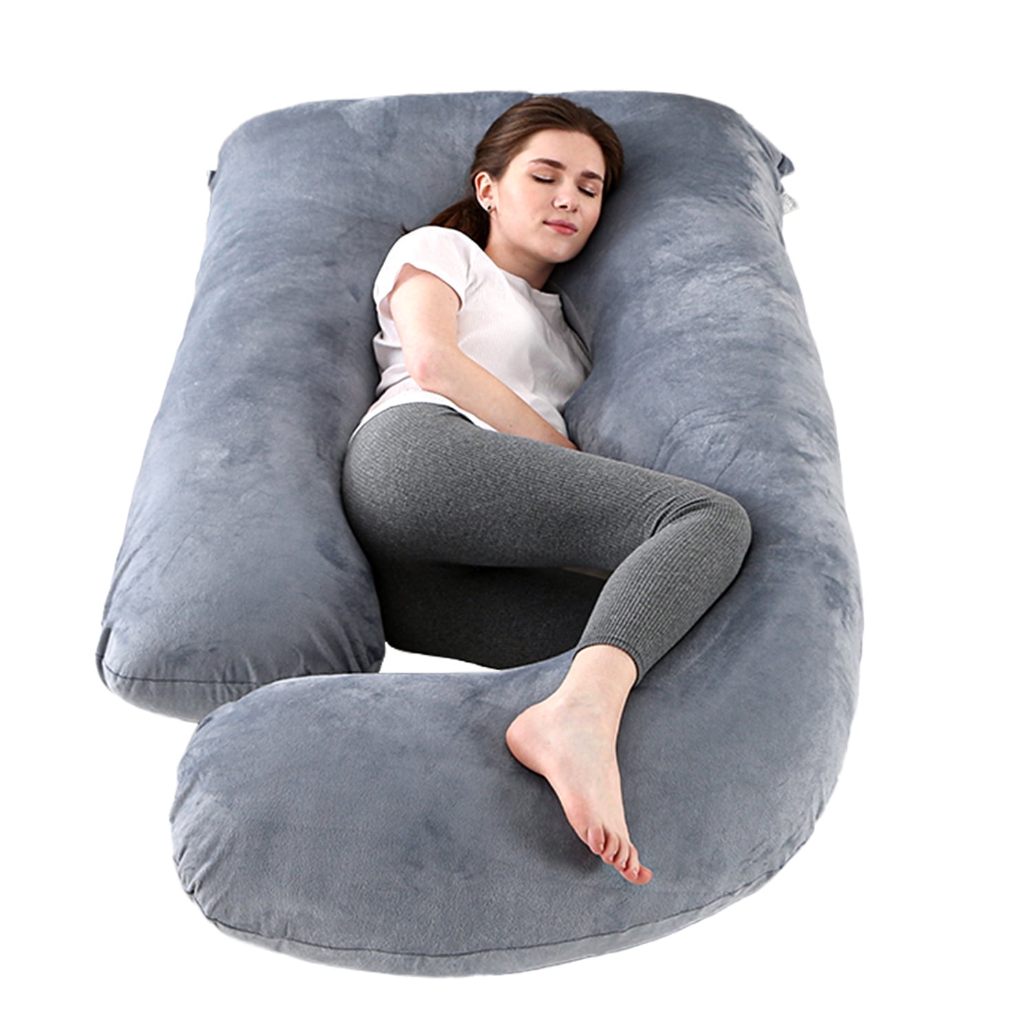 Babyomi J Shaped Maternity Pillow - Full Body Support for Pregnancy, Back & Hip Pain Relief, 3-in-1 Nursing Pillow, Machine Washable Cover, Grey