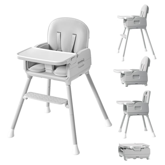 Babyomi 3-in-1 foldable Baby high chair, convertible highchairs for babies and toddlers with Adjustable Legs & Dishwasher Safe Tray, for6 months to 5 years old，Grey