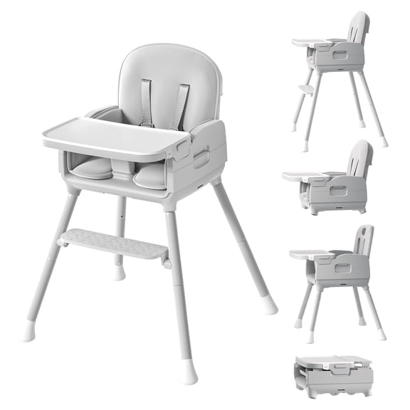 Babyomi 3-in-1 foldable Baby high chair, convertible highchairs for babies and toddlers with Adjustable Legs & Dishwasher Safe Tray, for6 months to 5 years old，Grey