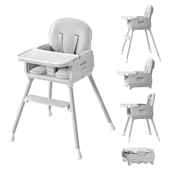 Babyomi 3-in-1 foldable Baby high chair, convertible highchairs for babies and toddlers with Adjustable Legs & Dishwasher Safe Tray, for6 months to 5 years old,Grey