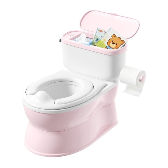 Babyomi Toddler Potty Training Toilet, 2-in-1 Portable Toilet with Detachable Training Seat, Realistic Flushing Sound, Wipes Storage and Toilet Paper Holder for Boys and Girls Ages 1-3,Pink