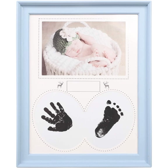 Babyprints Wall Mount Frame, Handprint and Footprint Making Kit with Clean-Touch Ink Pad, Gender-Neutral Baby Keepsake Picture Frame, Father's Day Gift, Baby blue