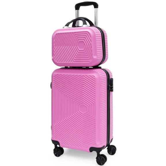 BABYQUEEN Luggage Sets 2 Piece Suitcase Set (14"/20") ABS Luggage with Spinner Wheels, Carry On Luggage Combination Lock Lightweight Trolley Case, Pink