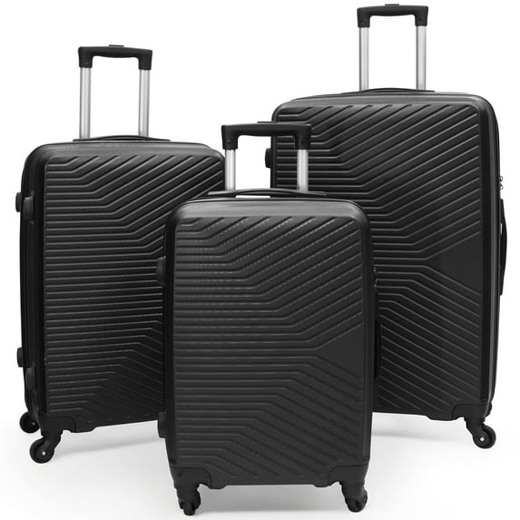 Babyqueen 3 Piece Luggage Set Hardside Suitcase with TSA Lock Spinner Wheels Lightweight Travel Luggage Carry-On 20" Checked 24" 28" Black