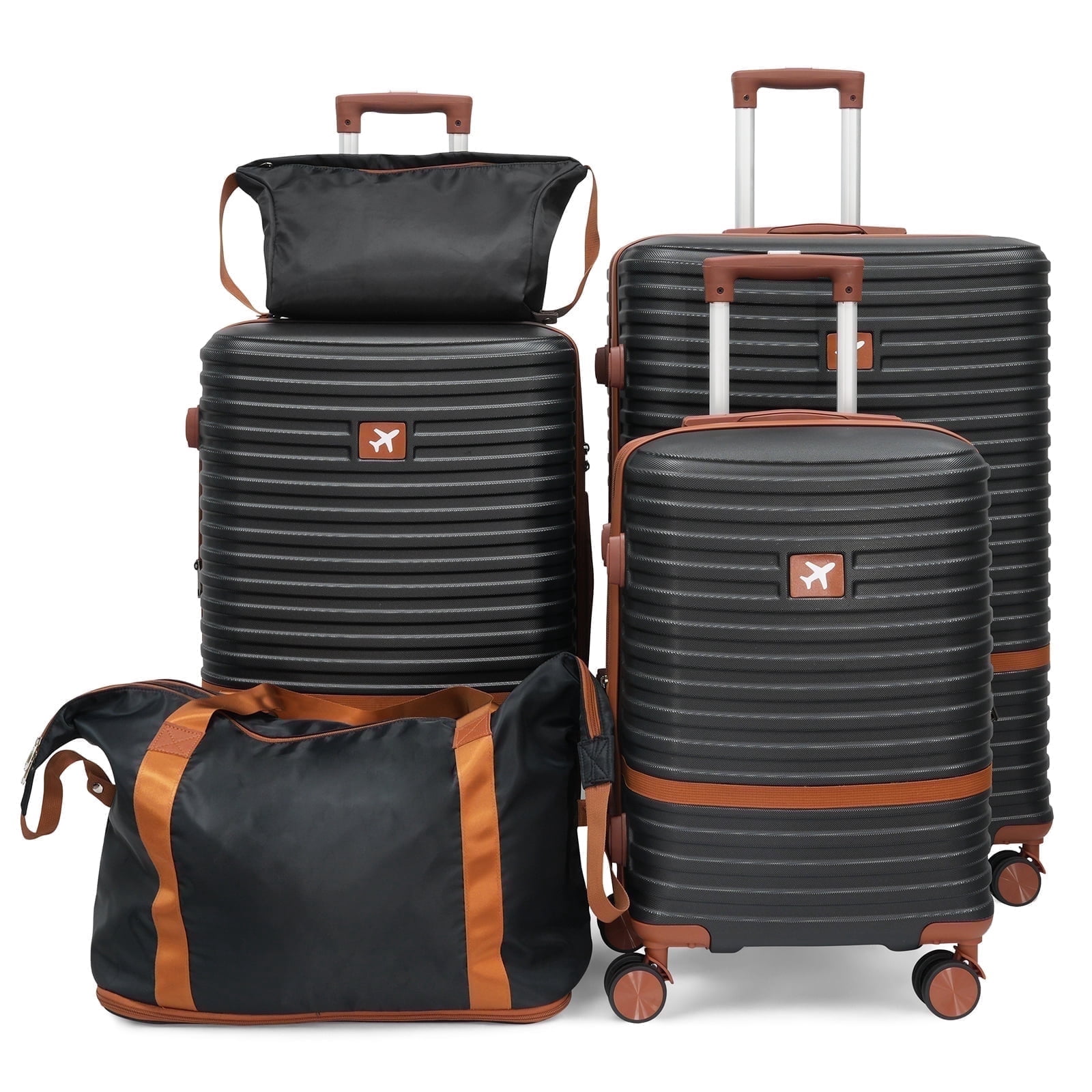 5 Piece Luggage Sets Hardshell Babyqueen Nesting Spinner Suitcases with Carry on Checked Duffel and Toiletry Bag TSA Lock Lightweight for School Family Travel