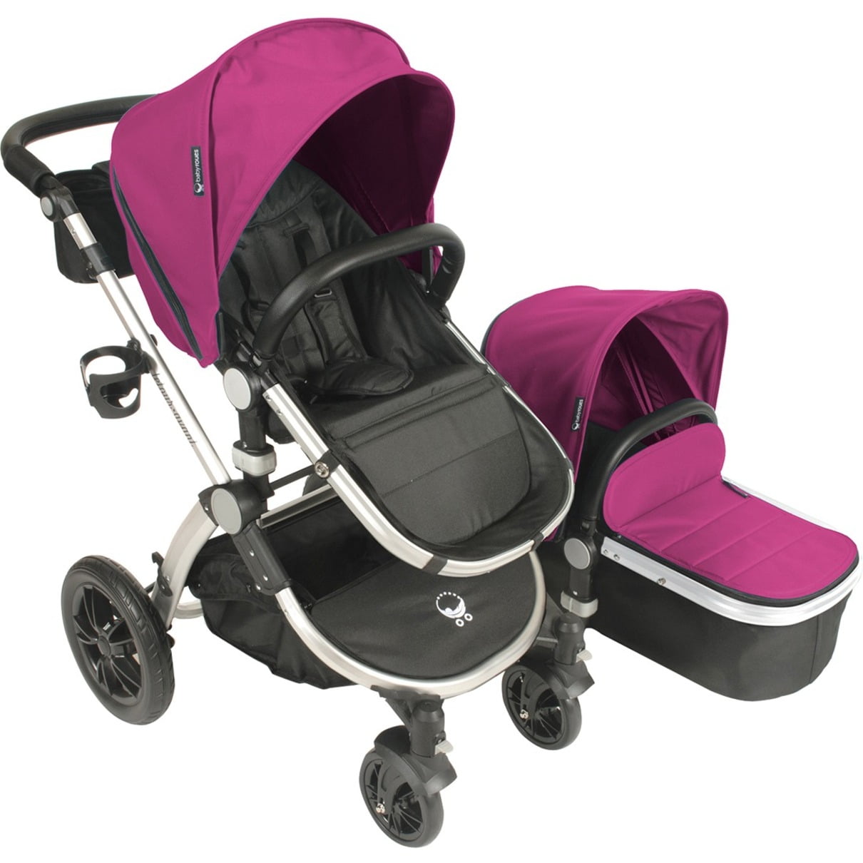 Babyroues Letour Avant Bassinet and Stroller in Pink on a Silver Frame