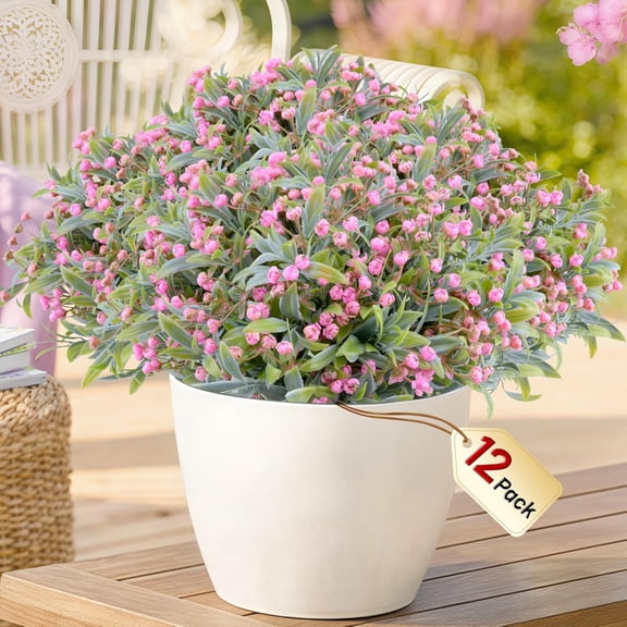 "Babys Breath Artificial Flowers - 12 Bundles UV Resistant Faux Plants Gypsophila for Outdoor Porch Planters, Wedding, Garden Decoration (Pink)
