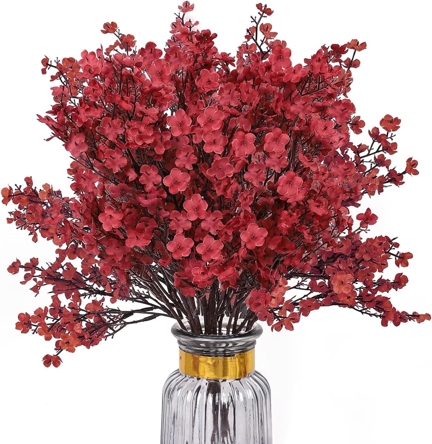 Miaochuan 8 Bundles Babys Breath Artificial Flowers,Fall Flowers Artificial for Vase Home,Office,Wedding,Indoor,Outdoor Table Decorations Decor (Red)