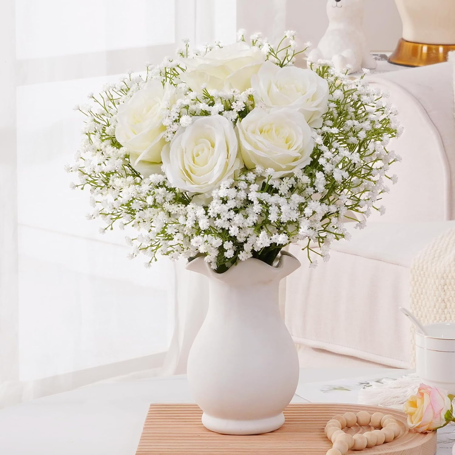 Babys Breath Artificial Flowers, Baby Breath Flowers Artificial Bulk, Real Touch Fake White Flowers, Faux Babies Breath Gypsophila for Wedding Home Decor Floral Arrangement