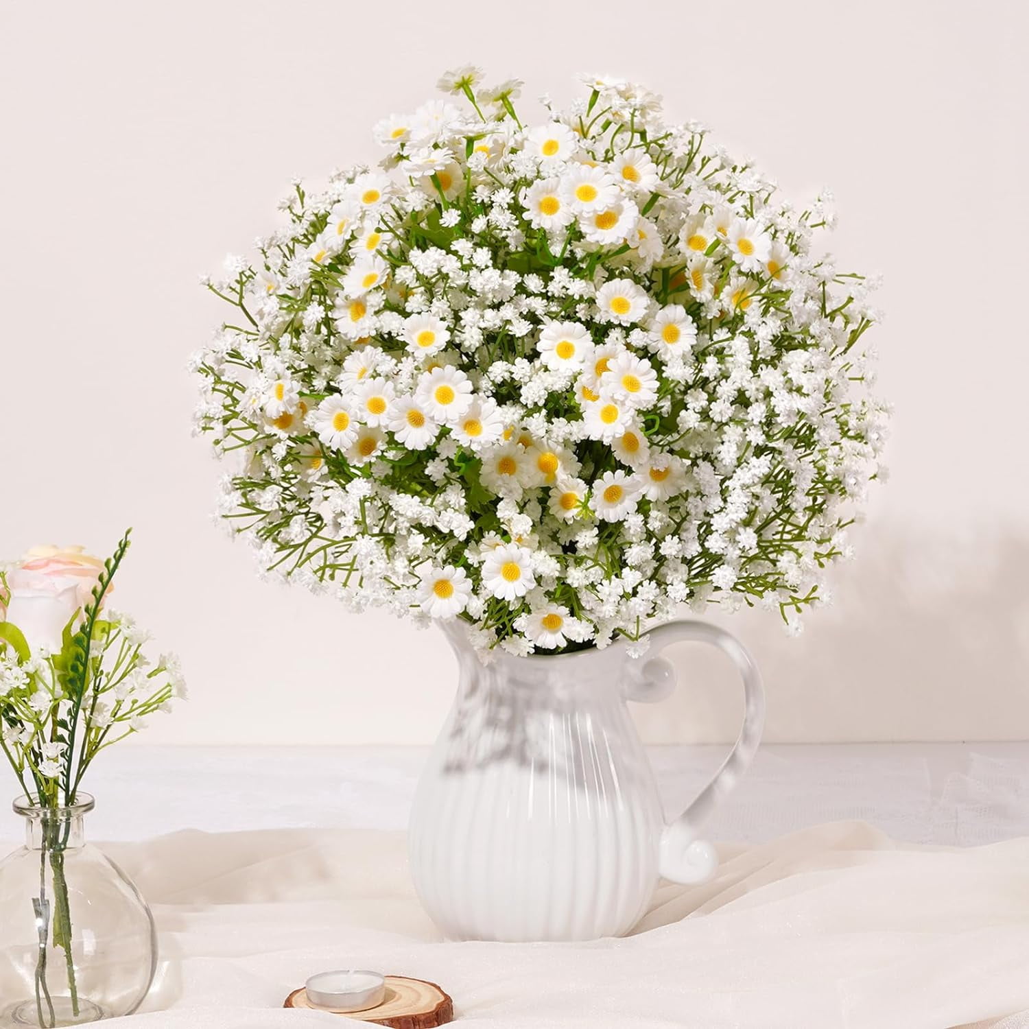 Babys Breath Artificial Flowers, Baby Breath Flowers Artificial Bulk, Real Touch Fake White Flowers, Faux Babies Breath Gypsophila for Wedding Home Decor Floral Arrangement