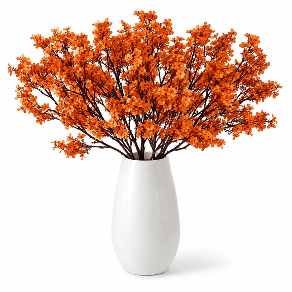 Fall Babys Breath Artificial Flowers Fall Silk Gypsophila Flowers 18.7" Fall Home Decor Floral Arrangement Table Centerpieces (6pcs, Orange)