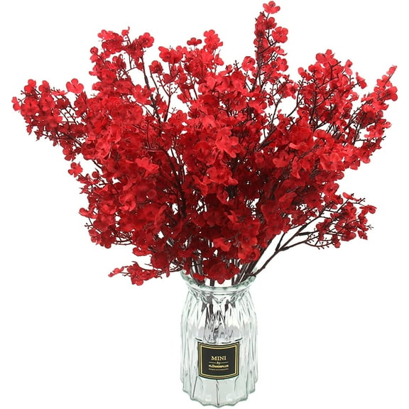 Babys Breath Artificial Flowers Real Touch Fabric Cloth Fake Red Flowers Silk Plants for Home Decor Indoor Floral Arrangement Table Centerpieces Festival Party Decor (Red, )