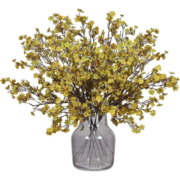 Babys Breath Fabric Cloth Artificial Flowers Bulk Faux Gypsophila Bouquet Real Touch Silk Floral Arrangement for fall artificial flower Centerpiece Home Fireplace Table Decor (Olive green+Vase)