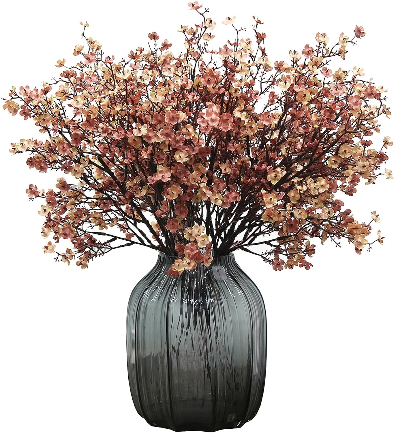 Babys Breath Silk Artificial Flowers 6 Bundle European Fake Plants Decor Wedding Party Fall Stems Decoration Bouquets DIY Home Garden (Beige Brown-6pcs)
