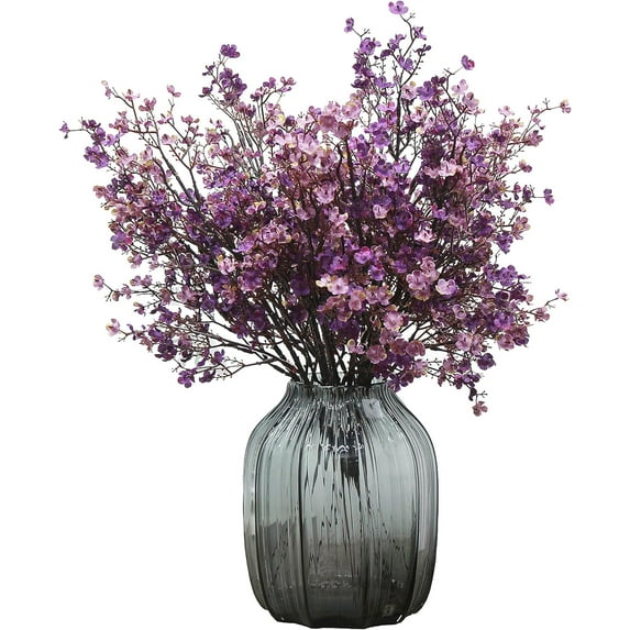 Babys Breath Silk Artificial Flowers Bulk With Vase 10pcs for Fall Decor Fake flower bouquet Home Kitchen Indoor Bouquet Floral Arrangement Table Centerpieces Decor(Beige Brown Vase)