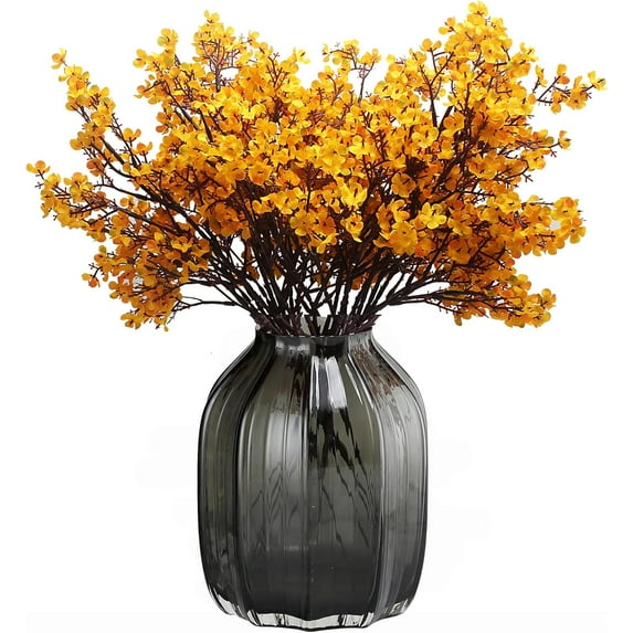 Babys Breath Silk Artificial Flowers Bulk With Vase 10pcs for Fall Decor Fake flower bouquet Home Kitchen Indoor Bouquet Floral Arrangement Table Centerpieces Decor(Beige Brown Vase)