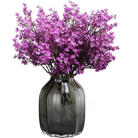 Babys Breath Silk Artificial Flowers Bulk With Vase 10pcs for Fall Decor Fake flower bouquet Home Kitchen Indoor Bouquet Floral Arrangement Table Centerpieces Decor(Beige Brown Vase)