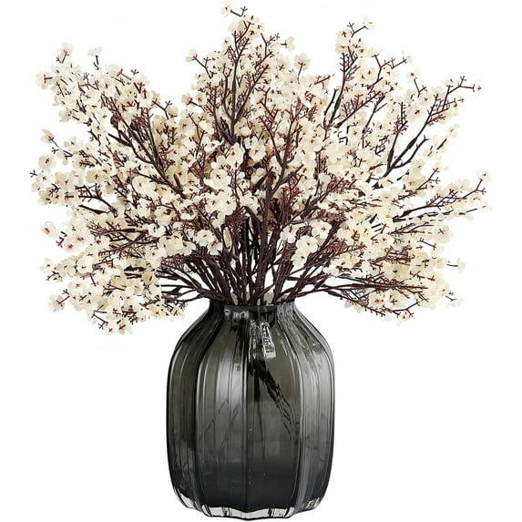 Babys Breath Silk Artificial Flowers Bulk With Vase 10pcs for Fall Decor Fake flower bouquet Home Kitchen Indoor Bouquet Floral Arrangement Table Centerpieces Decor(Beige Brown Vase)