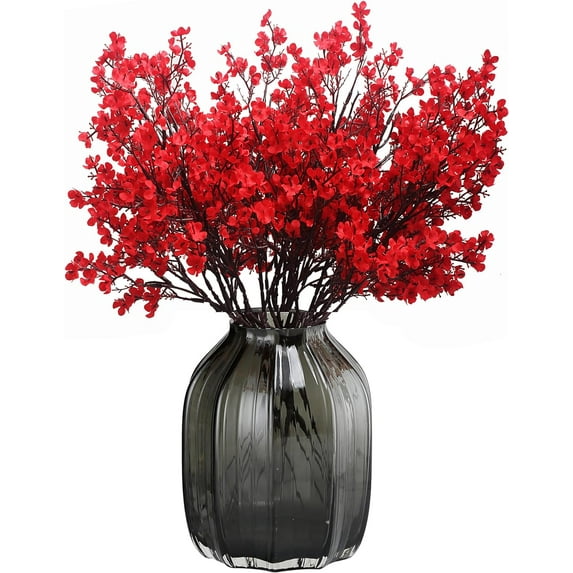 Babys Breath Silk Artificial Flowers Bulk With Vase 10pcs for Fall Decor Fake flower bouquet Home Kitchen Indoor Bouquet Floral Arrangement Table Centerpieces Decor(Beige Brown Vase)