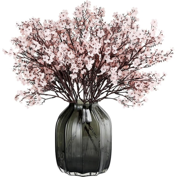 Babys Breath Silk Artificial Flowers Bulk With Vase for Fall Decor Fake flower bouquet Home Kitchen Indoor Bouquet Floral Arrangement Table Centerpieces Decor(Beige Brown Vase)