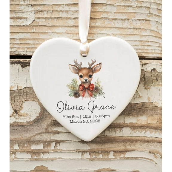 Babys First Christmas Ornament 2025 Personalized Baby Stats Keepsake, Custom Newborn Ornament