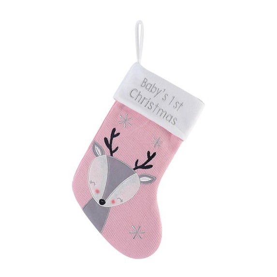 Babys First Christmas Stocking,Large Christmas Ornaments 2026 Pink Grey | My 1st Christmas Stockings for Baby Girls or Boys,Double-Sided Wool Home Decorations for Xmas Tree Window Fireplace