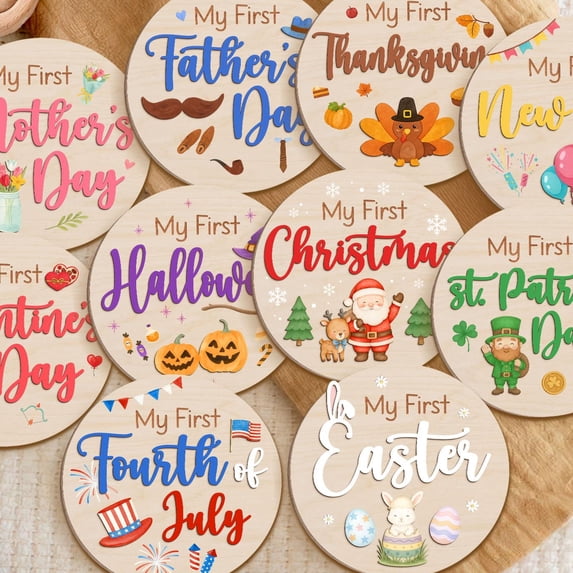 Babys First Holiday Milestone Discs Wooden Photo Prop Set - Walmart.com