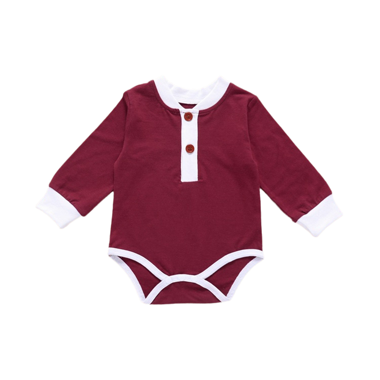 Babys Girls Boys Patchwork Spring Winter Long Sleeve Collar Romper