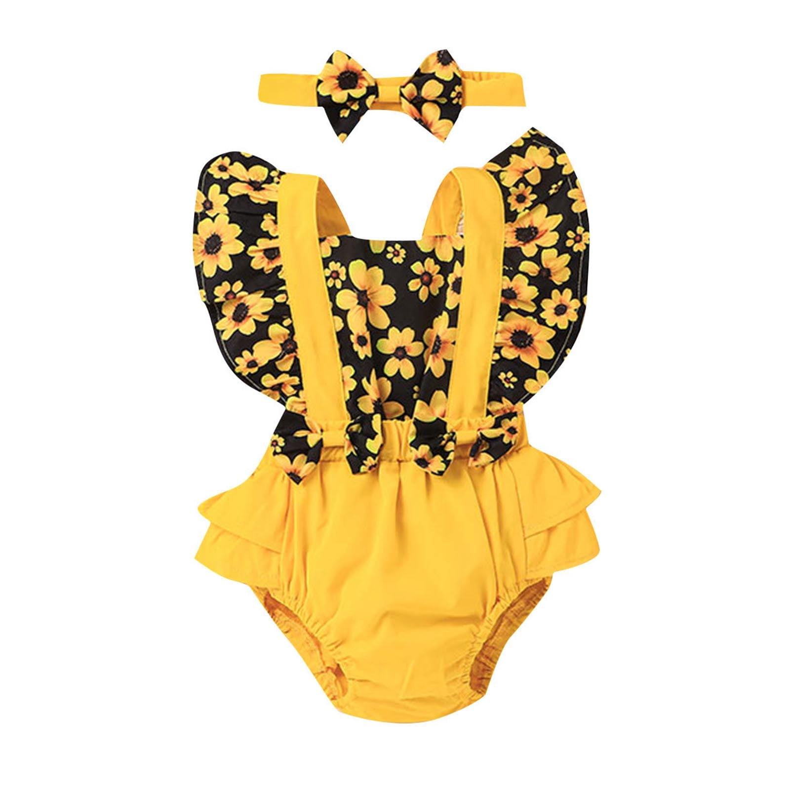 Babys Girls Short Sleeve Flower Prints Romper Bodysuit Clothes Fashion