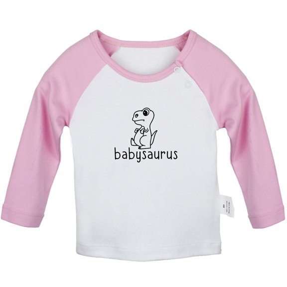 Babysaurus Novelty T shirt For Baby, Newborn Babies T-shirts, Infant Tops, 0-24M Kids Graphic Tees Clothing (Long Pink Raglan T-shirt, 12-18 Months)