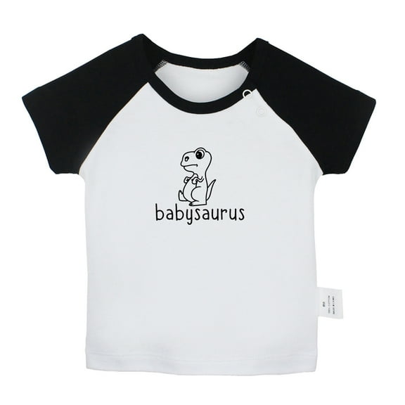 Babysaurus Novelty T shirt For Baby, Newborn Babies T-shirts, Infant Tops, 0-24M Kids Graphic Tees Clothing (Short Black Raglan T-shirt, 0-6 Months)
