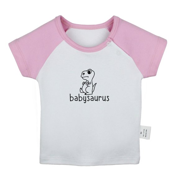 Babysaurus Novelty T shirt For Baby, Newborn Babies T-shirts, Infant Tops, 0-24M Kids Graphic Tees Clothing (Short Pink Raglan T-shirt, 18-24 Months)